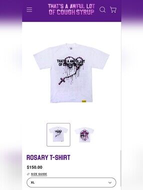 White Graphic Tee with Pink & Black Dripping Rosary Design